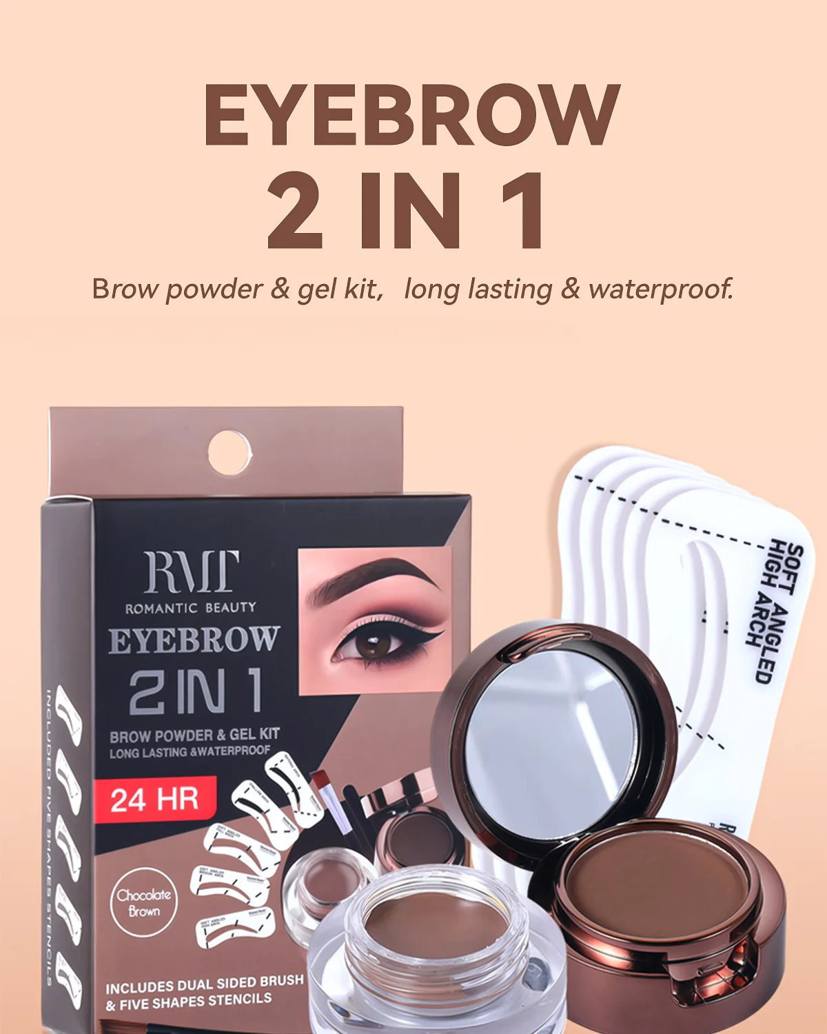 Kit per sopracciglia impermeabile in 3 colori: polvere e gel naturali, trucco per sopracciglia a lunga durata, tinta anti-sudore e facile da applicare