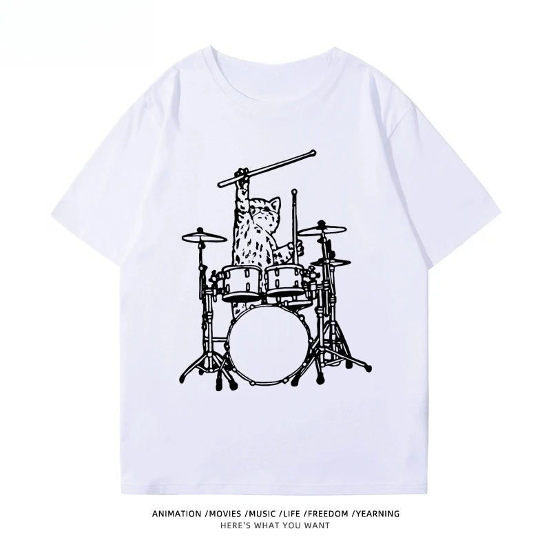 

2025 Summer New Drum Kit Jazz Print Graphic T-shirt Men's Short Sleeve T-shirt High Quality Men's Clothing Street Wear