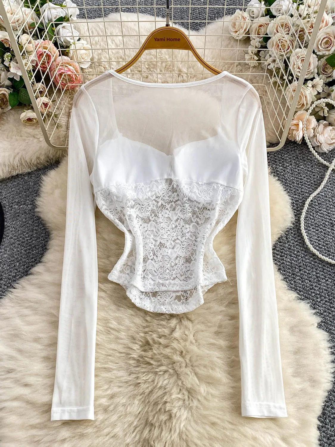 

Pure Desire Sexy Lace Trim ort Sve T-irt Women's New Sle Letter Slimming ort Length Temptation Top Korean Sle