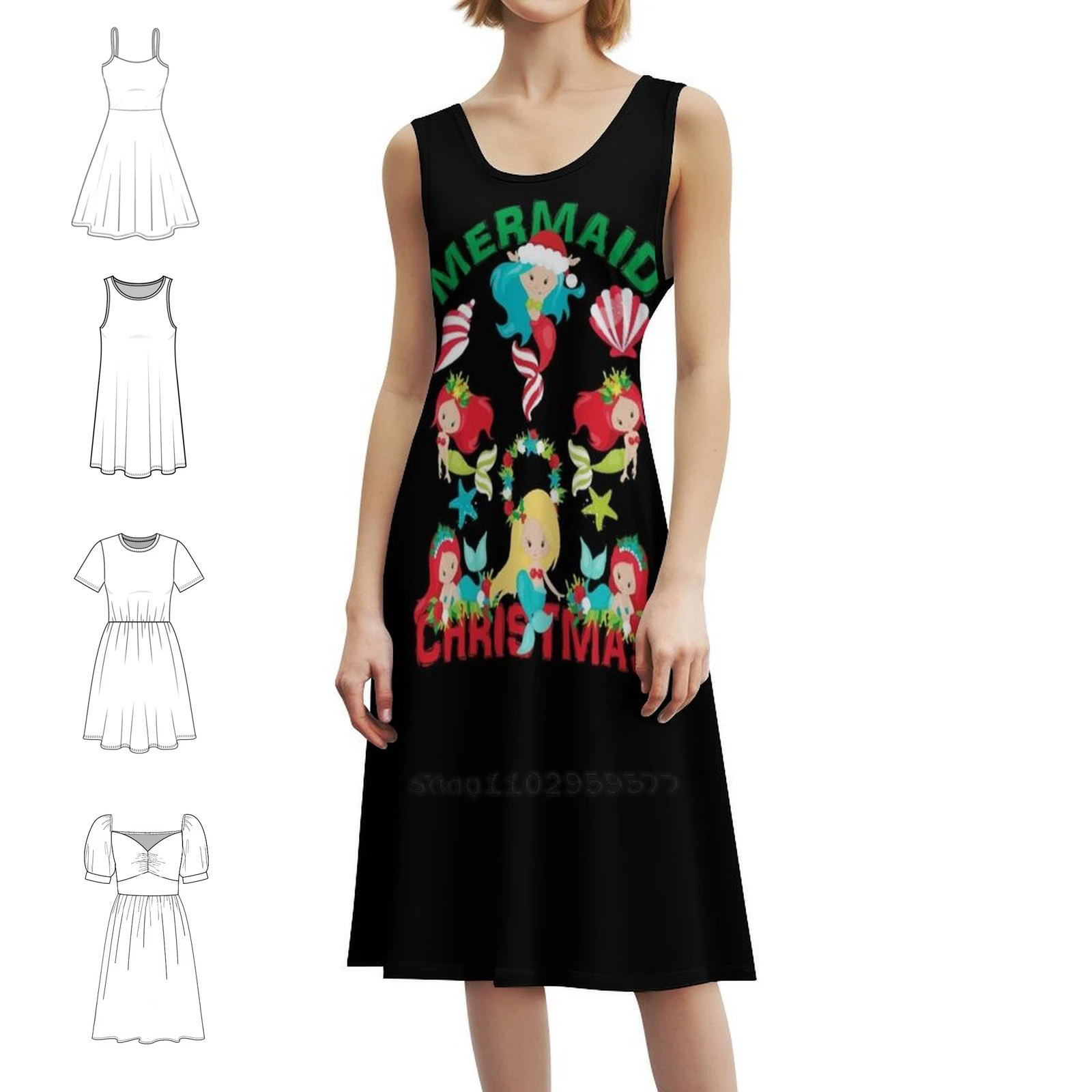 

Милое рождественское винтажное богемное платье русалки с пышными рукавами или варианты без рукавов для женщин, платье русалки, милые русалки