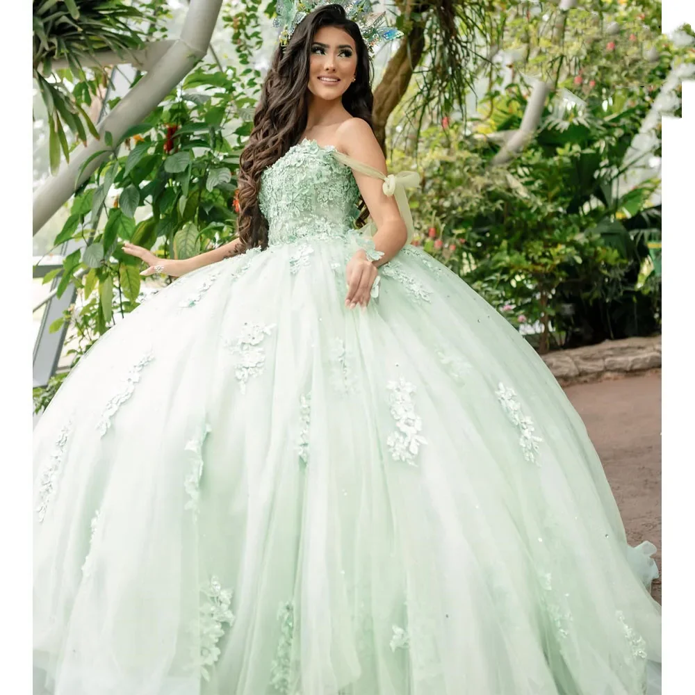 Salie Groene Jurk Bal Kant Applique Elegante Trailing Verjaardag Bruiloft Volwassen Avondjurken