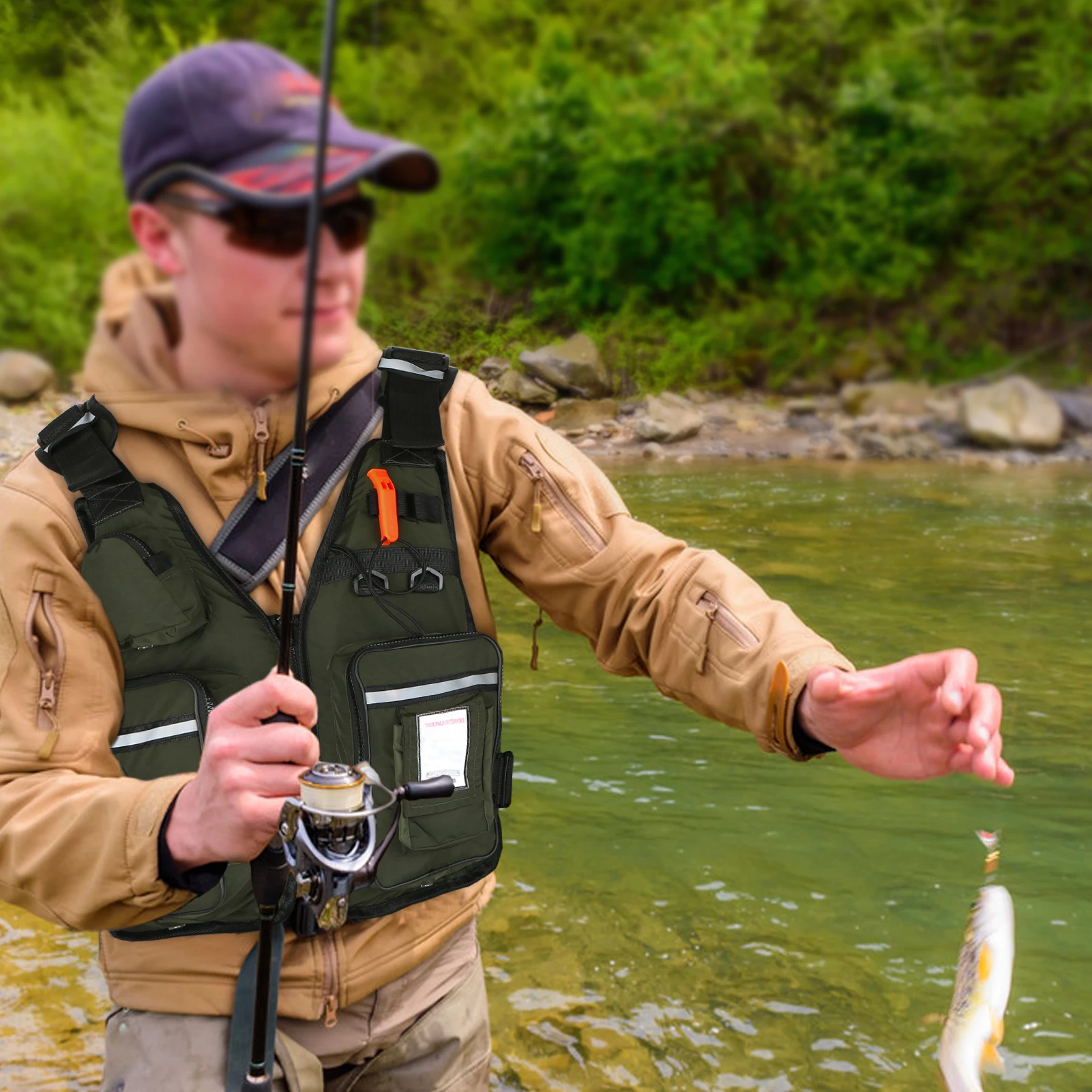 

Multi-Pockets Fly Fishing Jacket Buoyancy Vest with Water Bottle Holder for Kayaking Sailing Boating Water Sports fishing jacket