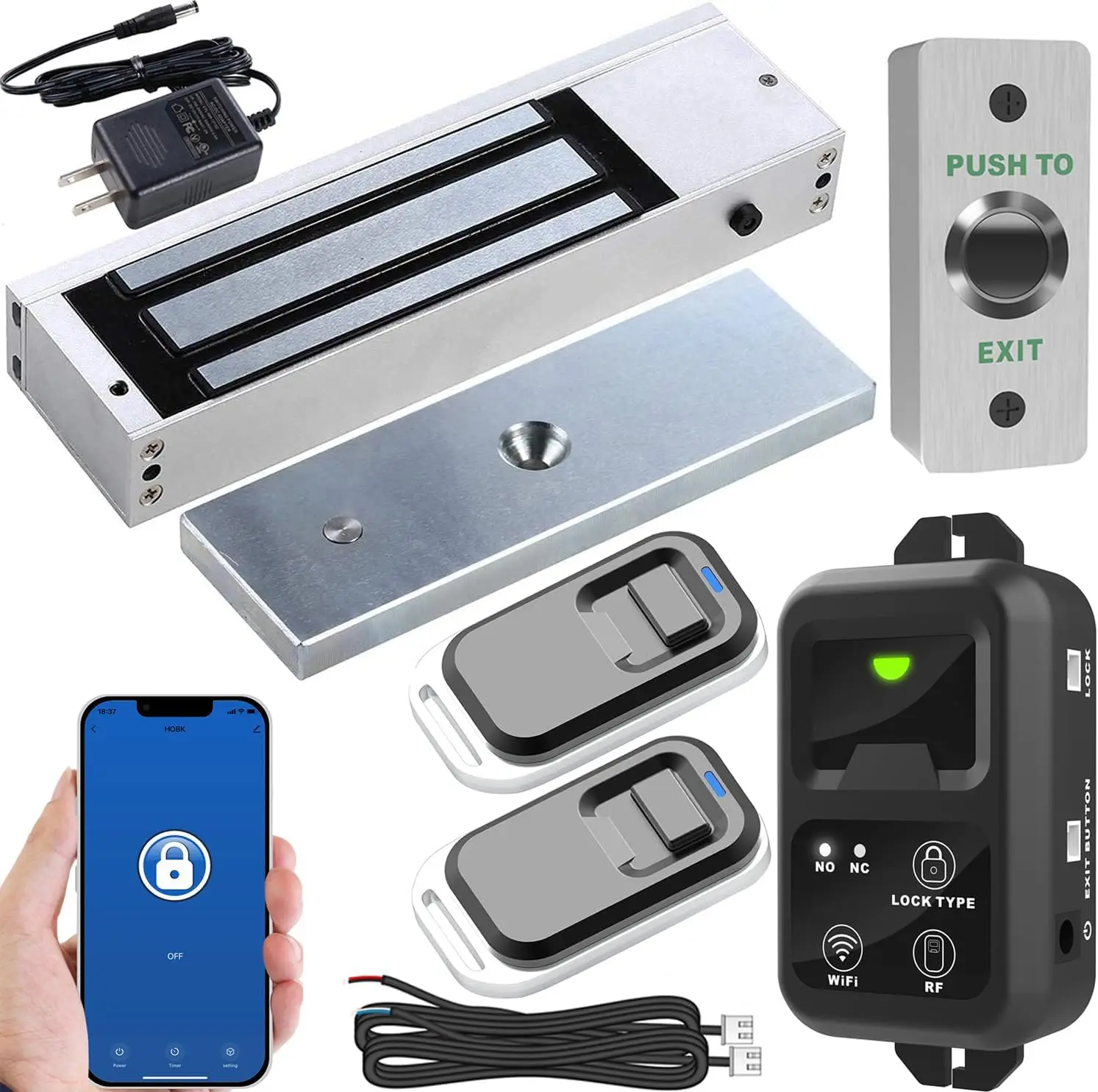 2.4GHz WiFi Outswinging Indoor 1200lb Electric Magnetic Door Lock Kit System with Remote and Smartphone app Control