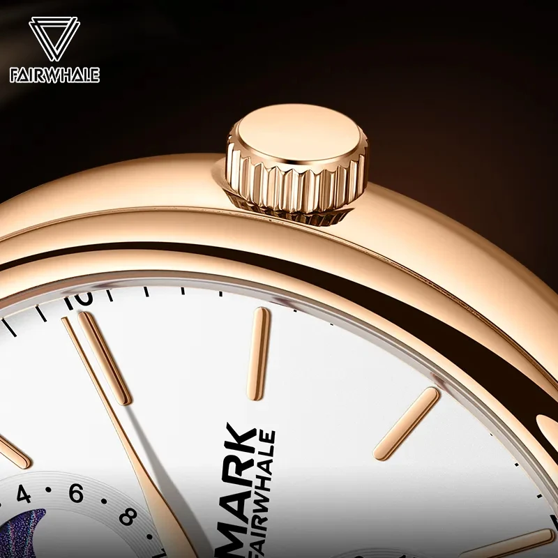 Mark Fairwhale-Reloj sencillo de lujo para hombre, pulsera de cuarzo resistente al agua con correa de cuero marrón, fase lunar, 2023