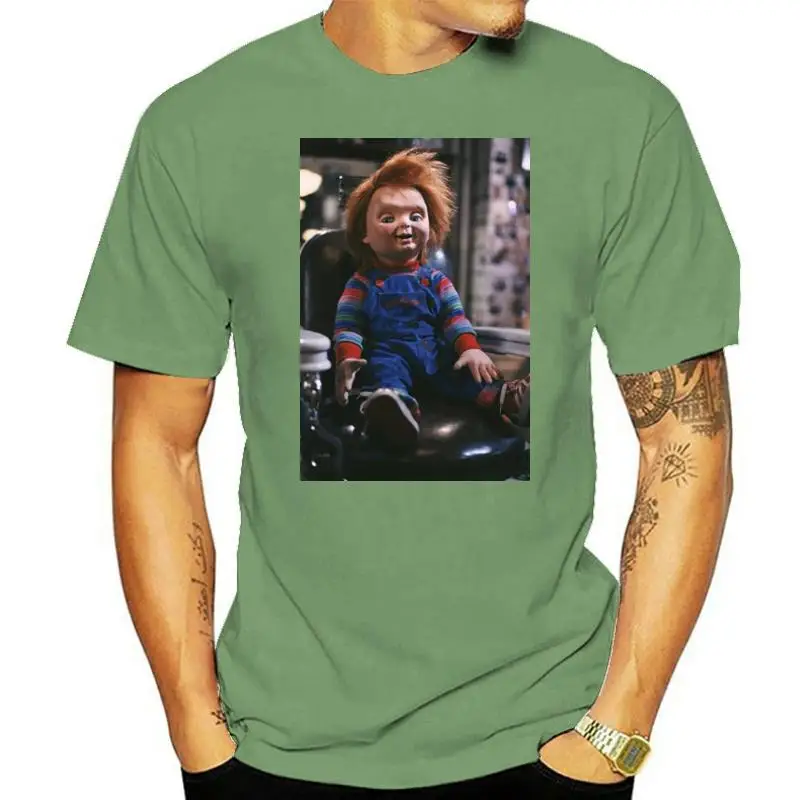 Fashion New Chucky Sitting In Barber Chair T Shirt 100% Cotton Short Sleeve O Neck Top Tee T Shirt Summer Famous Clothing Plus S