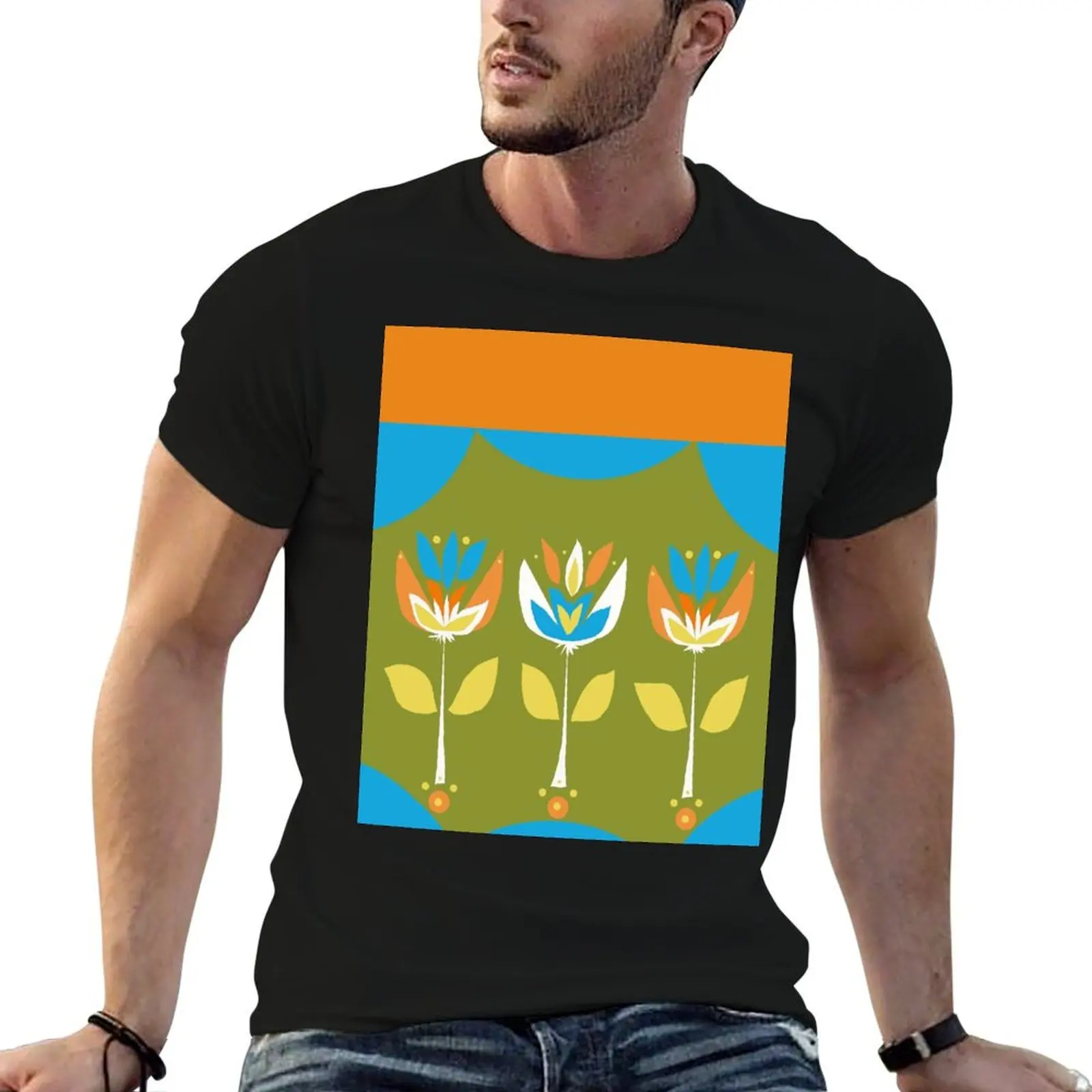 Tulipa, Mid Mod, Camiseta para hombre, 100% algodón, camisetas de algodón para hombre, camiseta gráfica 100% para hombre