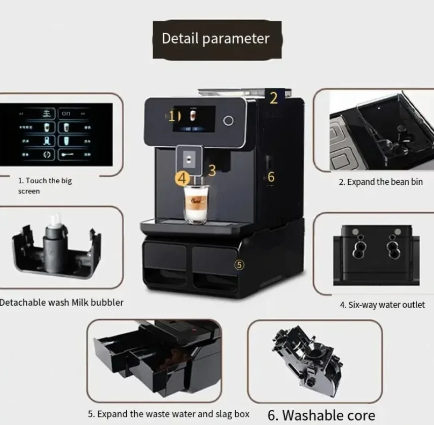 Portable Multi-functional Household Automatic Coffee Machine Office Smart Freshly Ground Coffee One-click Milk Foam Coffee Maker