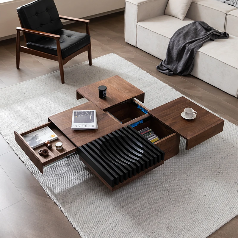 North American black walnut coffee table Nordic modern simple living room storage square solid wood coffee table TV cabinet comb