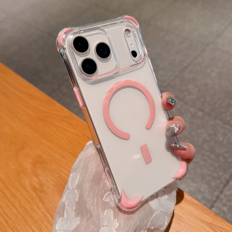 

Роскошный противоударный прозрачный чехол Magsafe Color Airbag для iPhone 17, Air 16, 15, 14, 13, 12, Pro Max Plus, магнитный чехол для беспроводной зарядки