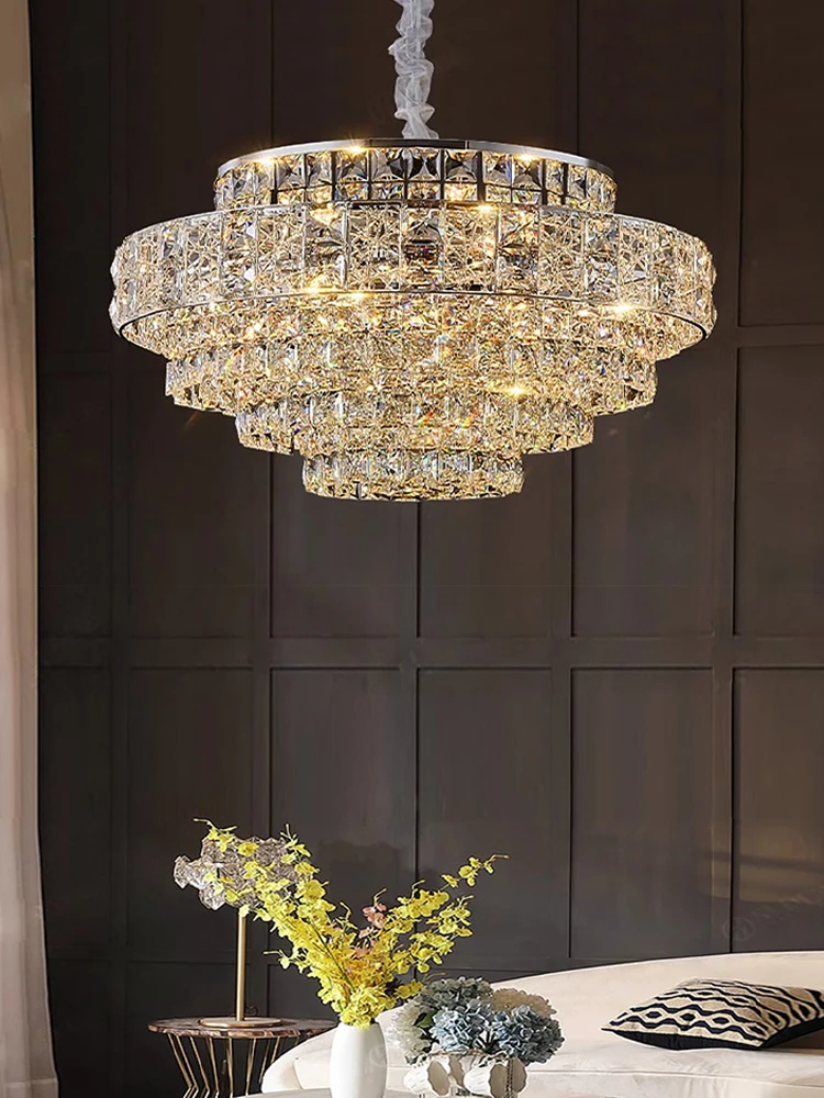 

Crystal Long Pendant Lights Luxury Glittering Modern Lustres LED Oval Hanging Lamps for Ceiling Home Decor for Dining Room