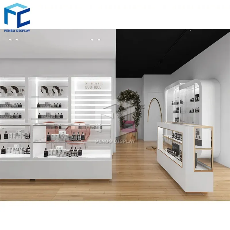 custom.Beauty Shop Wig Display Showcase Furniture Hair Extension Salon Mirrors Station Wig Store Design