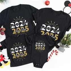 goodbye 2024 Hello 2025 Happy New Year Family Matching Outfits Dad Mom Kids Shirt Baby Bodysuit Family T-shirt Holiday Clothes