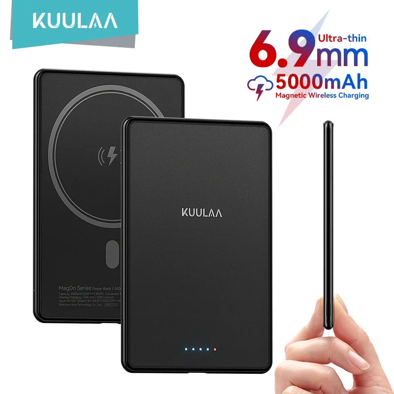 KUULAA 얇은 무선 보조베터리 자기 5000mAh 휴대용 고속 충전 20W 외부 배터리 Magsafe For iPhone 16 15 14 13
