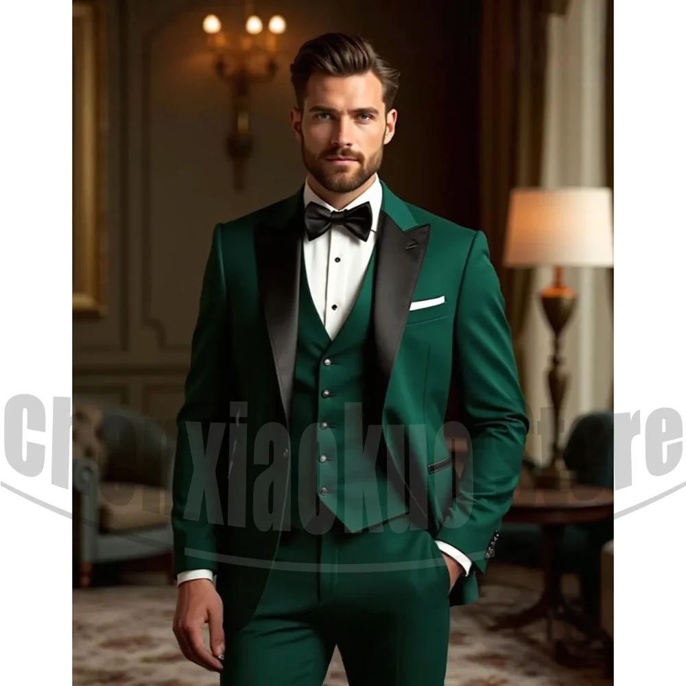 

Мужские костюмы на одной пуговице с пиковыми лацканами, вечерние свадебные смокинги, тонкий модный костюм Homme, элегантный формальный комплект из трех предметов (куртка + брюки + жилет)
