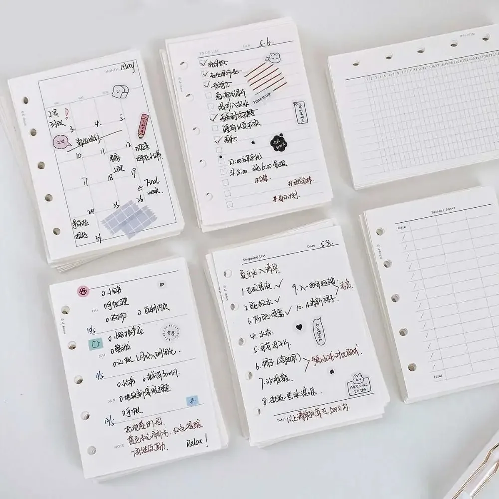 50 Vellen M5 A8 Losbladige Notebook Navulpapier 5-gat Index Binnenpagina Kaarten Innerlijke Navulling Bindmiddel Papier Pagina's Blanco Briefpapier