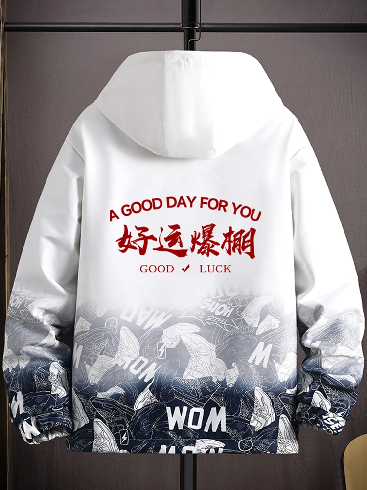 

Повседневная мужская куртка-бомбер на весну-осень, модная молодежная рабочая одежда, студенческая парная одежда, полиэстер, с капюшоном, на молнии, с манжетами, свободный крой