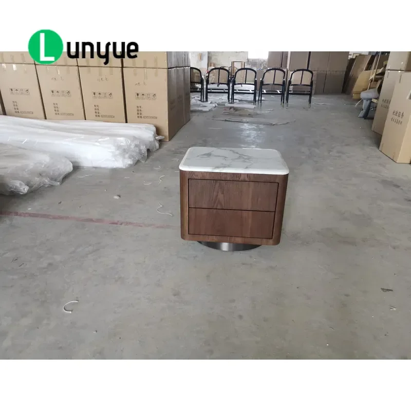 Luxury Simple 2 Drawer Wooden Bedside Table with White Marble Top Modern Nightstand for Bedroom Living Room Storage Furniture