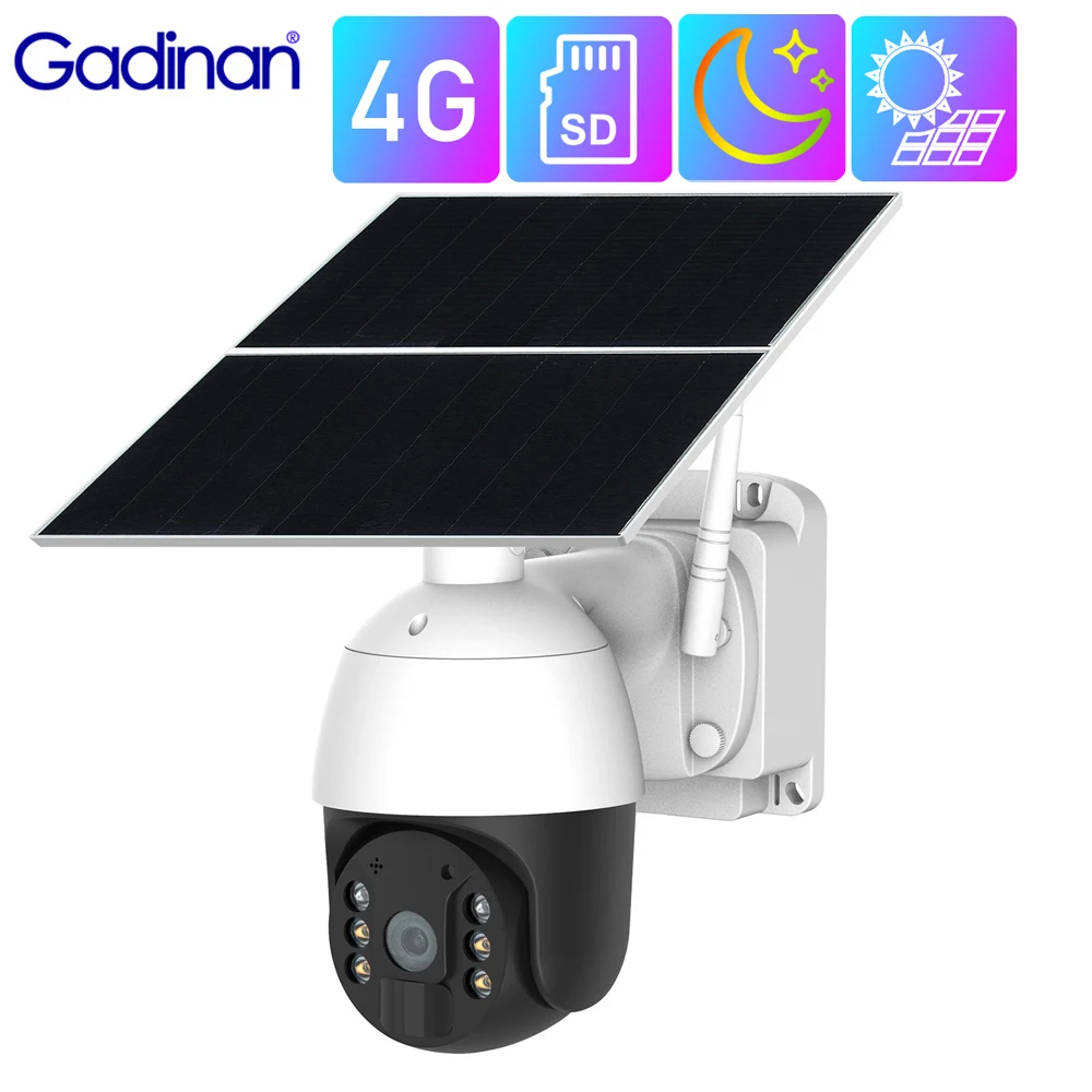 

Gadinan CCTV Security Protection 4G 1080 Pan Tilt 4W Solar Powered Color Night Vision Outdoor Use PIR Human detection IP Camera