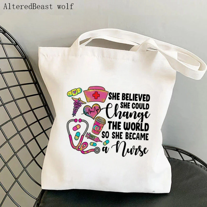 Women Shopper bag She Could change the world so she became a nurse Bag Harajuku Canvas Bag girl handbag Tote Shoulder Lady Bag