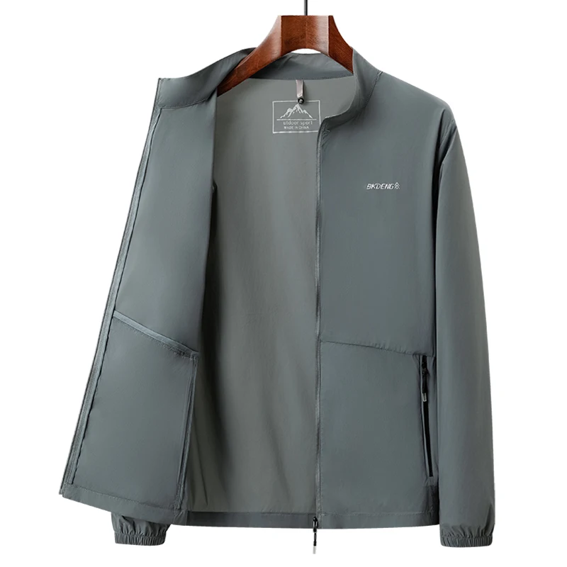 

Men Lightweight Business-Casual Sun Protection Jacket - Stretch & Cooling Tech (L-4XL) Coat Male Cosy Outerwear Khaki Gray