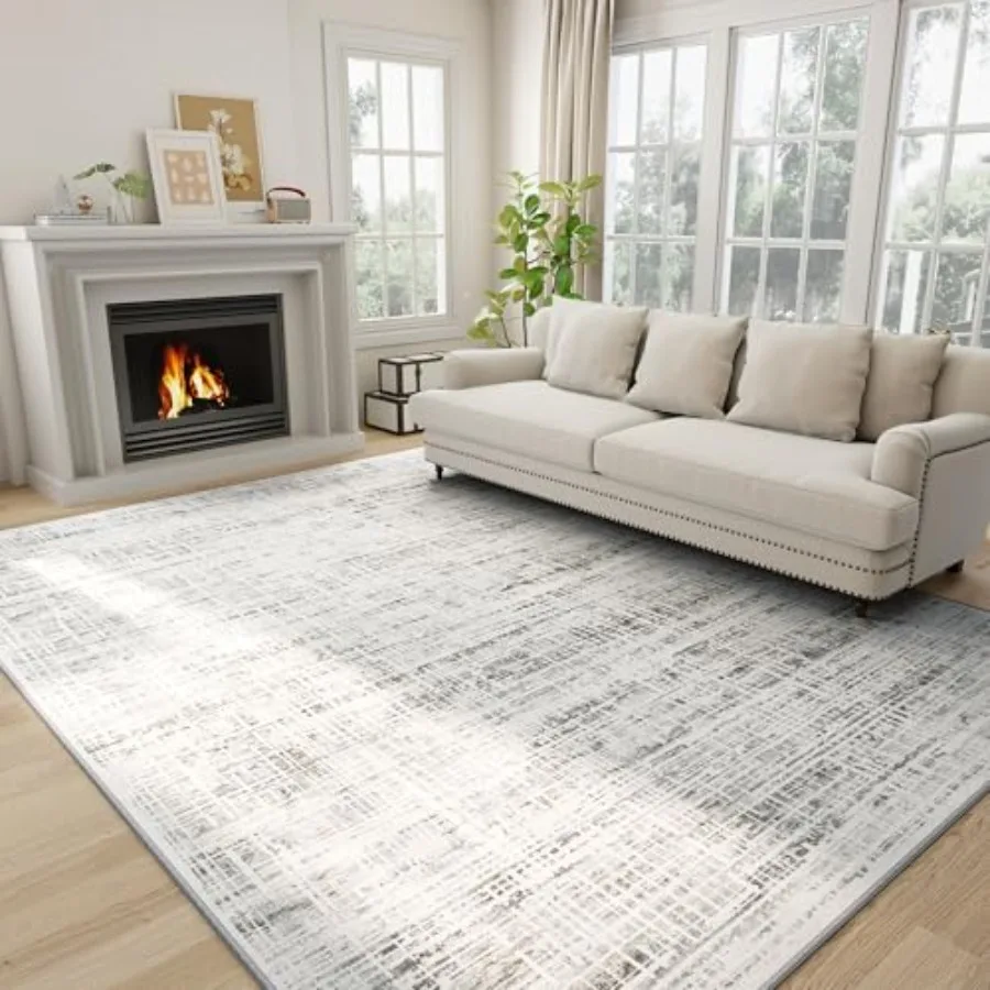 

Washable 8x10 area rug for living room, bedroom, dining, nursery, or home office: anti-skid, soft thin modern abstract design i