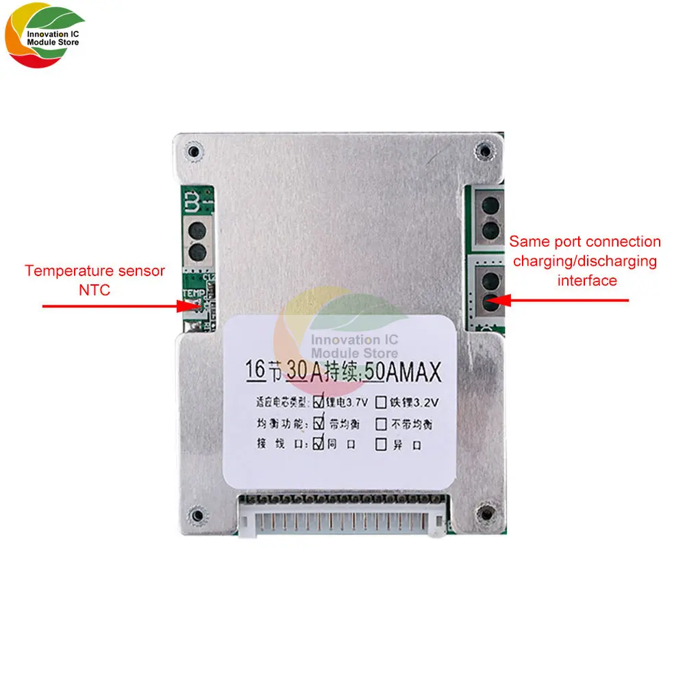 Placa de protección de cargador de batería de litio, 16S, 60V, 50A, BMS, equilibrio de batería de energía, mejora la Placa de protección