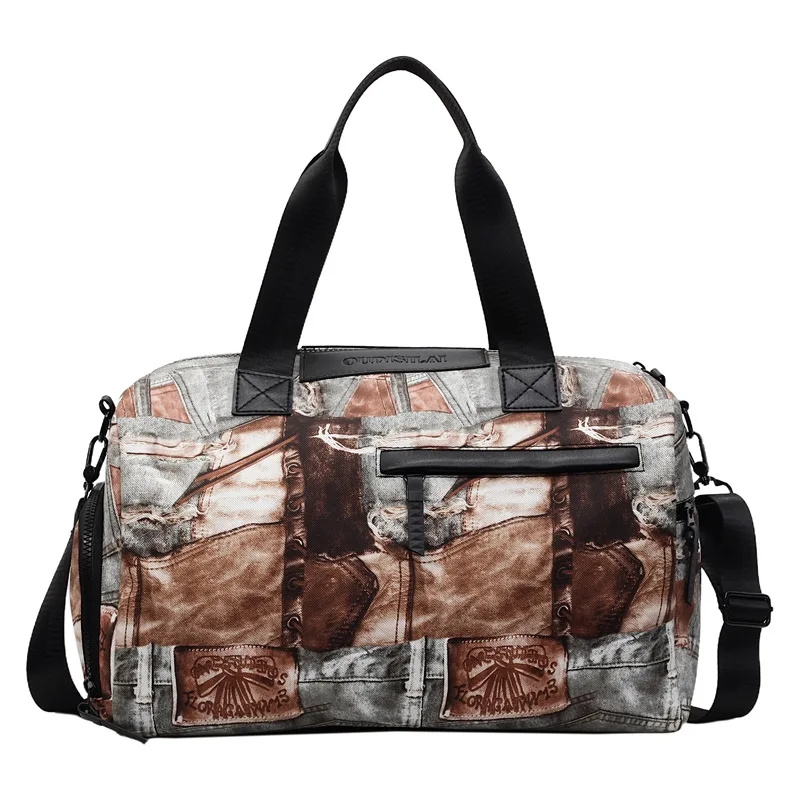 

New! Women's Trendy Patchwork Denim Print Bag - Large-Capacity Gym Bag, Versatile Shoulder/Hand/Crossbody Bag