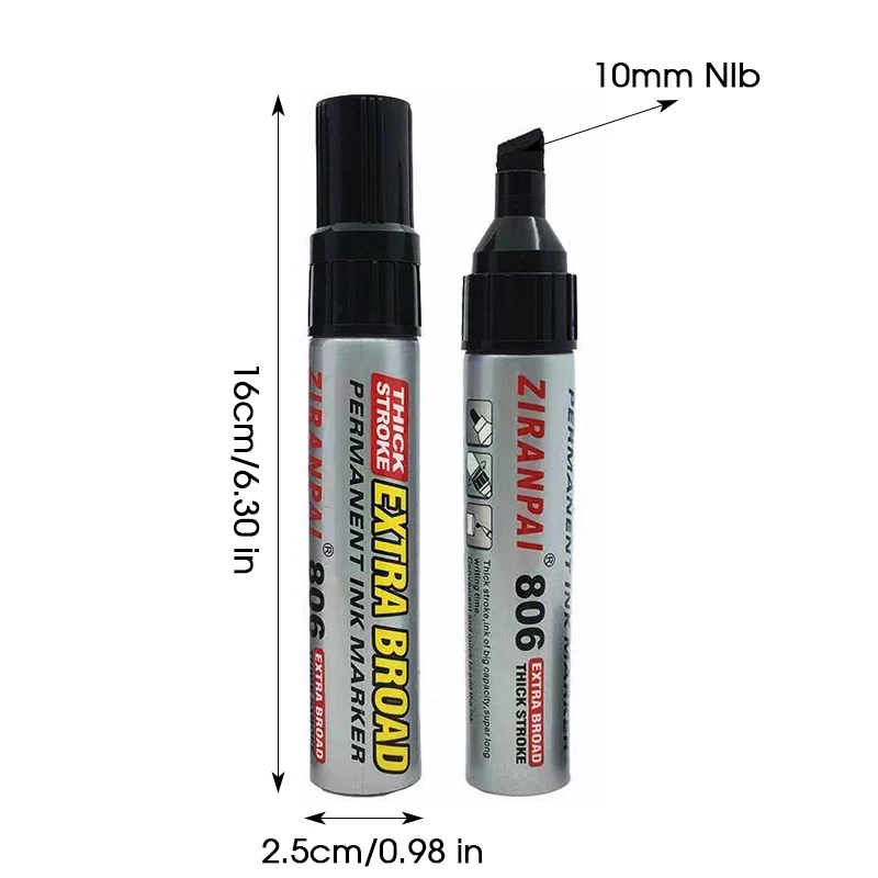 3 Color Large-Capacity Marker 10mm Nib Oil-Based Big-Ended Marker Pen Refillable Waterproof Non-Erasable