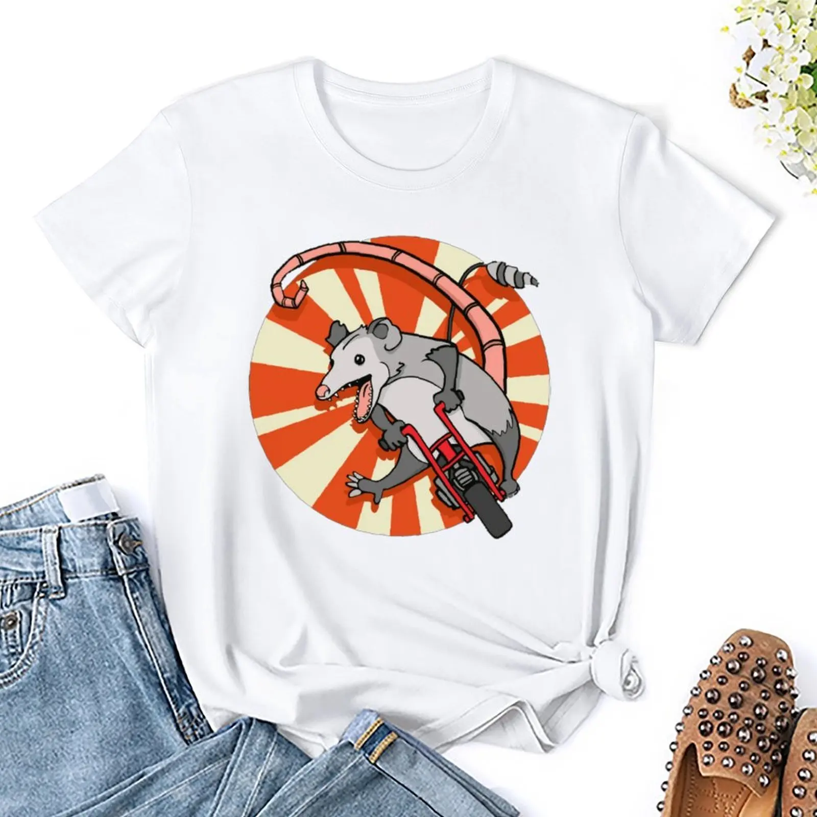 Vintage Minibike Possum Riding A Gas Mini Bike Harajuku T-shirt Sports Tshirt Funny Graphic Casual Travel