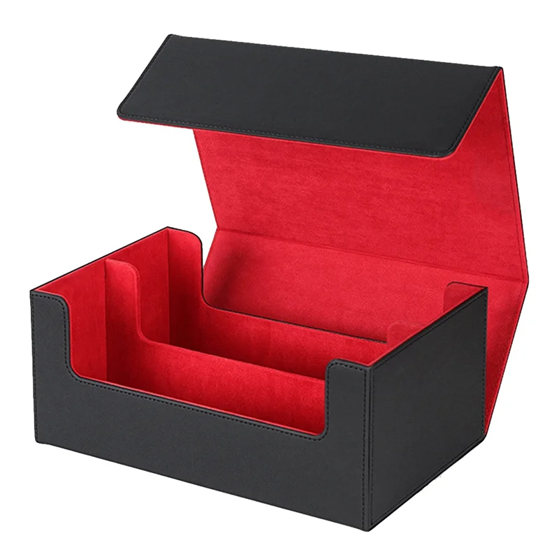 Multifunction Card Box Portable Card Case Organizer Storage Box Top Side-Loading Deck Case Game Cards Hobbies,Black+Red