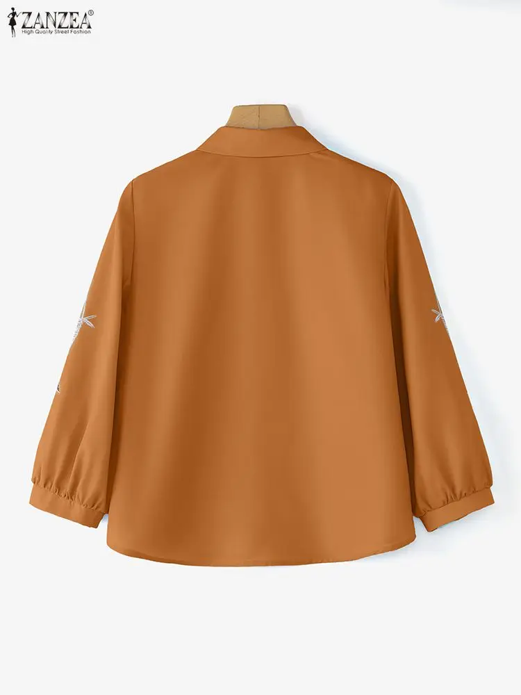 Zanzea mulheres camisas de impressão de peixe lapela 3/4 manga casual solto blusas femininas blusa vintage 2026 moda elegante senhora do escritório blusa