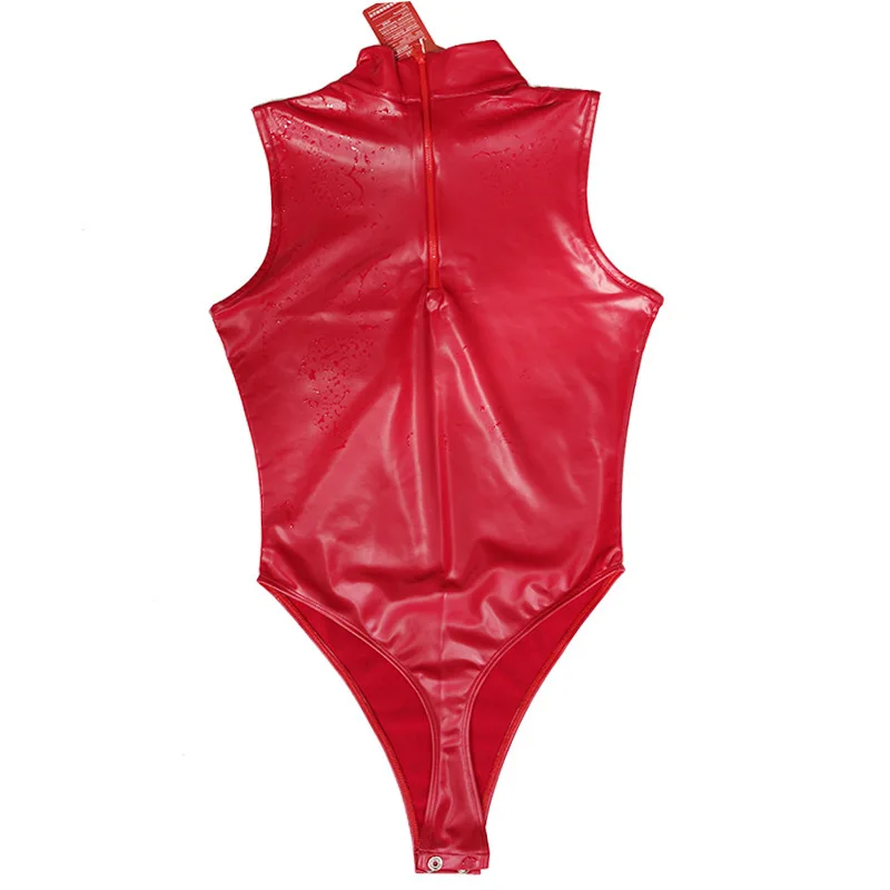 بدلة للجسم من قطعة واحدة عالية المرونة بدون أكمام وياقة عالية من النايلون اللاتكس ملفوفة حول بدلة ضيقة عالية الجودة من الألياف اللدنة