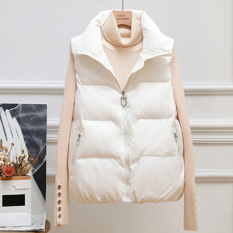 Duck Down Jacket for Girls Versatile Vest Loose Coat Stand Collar Leisure Outdoors Top Korean Style New Fall Winter 2024