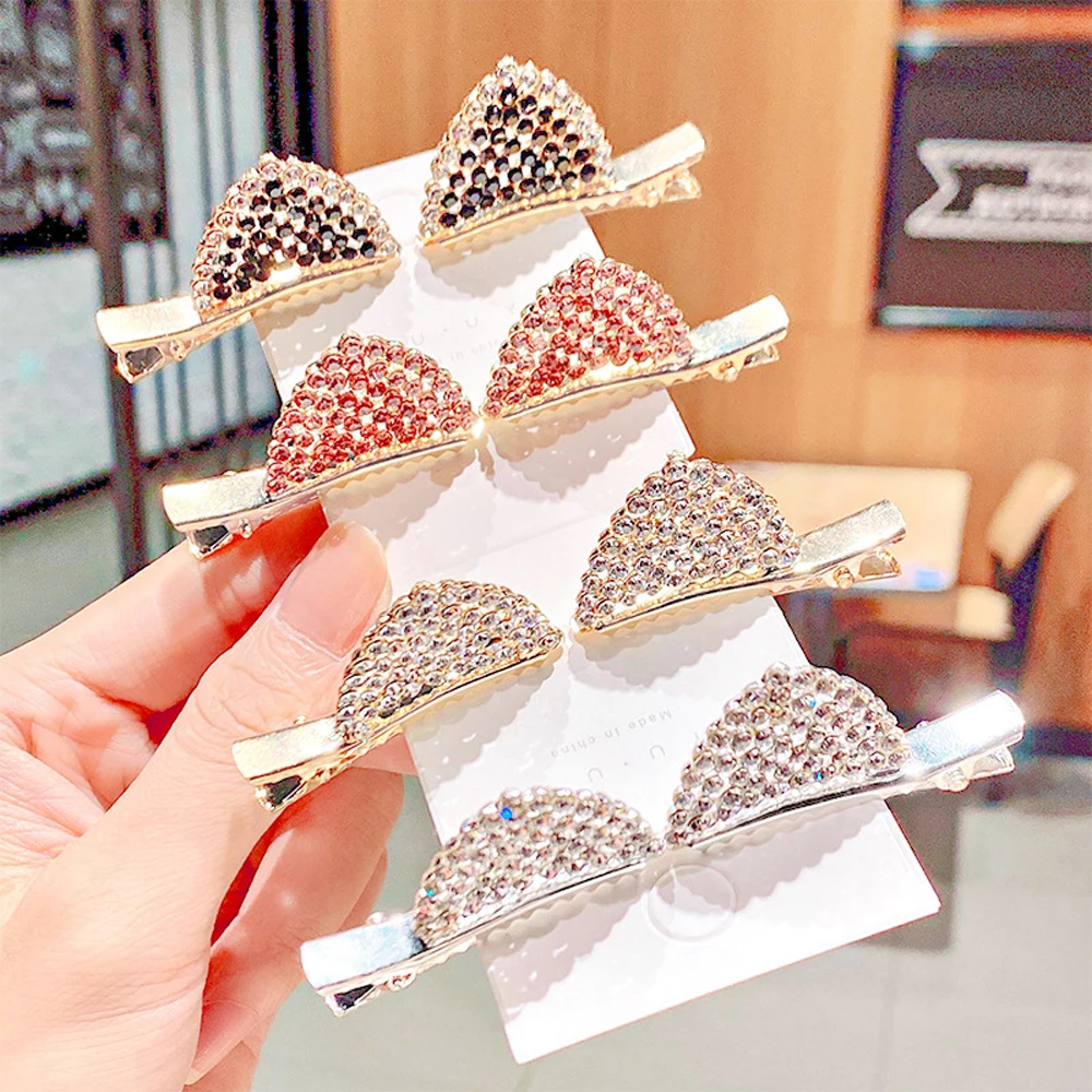 

Lovely Korean Woman Cute Girls Duckbill Clip Cat Ears Hair Clips Crystal Barrettes Hair Accessories