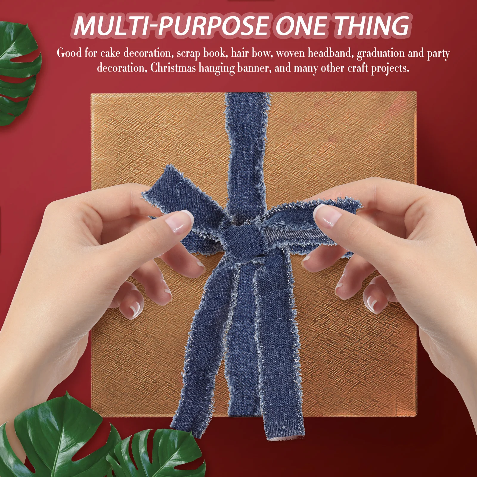 

1 Roll Denim Fabric Ribbon Portable for DIY Craft Hair Bow Cake Decoration Gift Wrapping Polyester Printed Ribbon