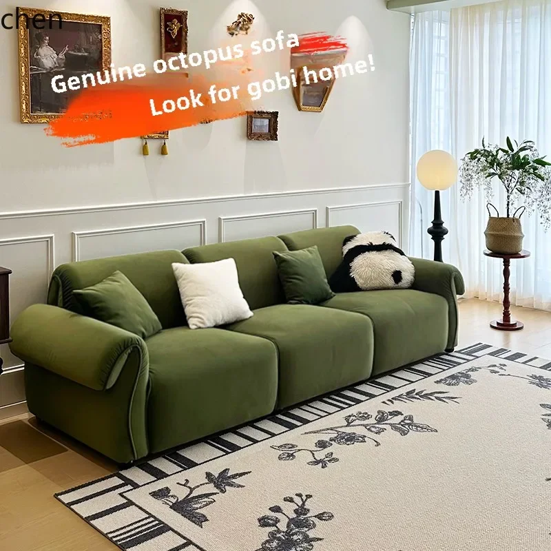 YFY  retro octopus sofa small apartment dark green cream straight row