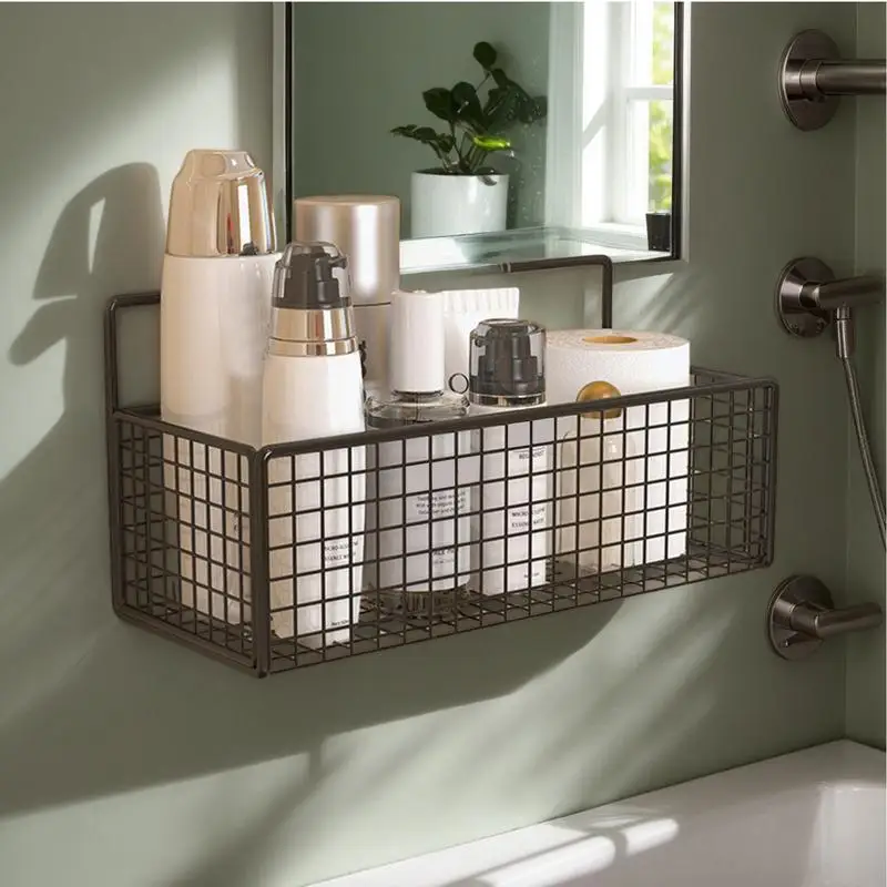 Bathroom Adhesive Shelves Wall Adhesive Shelf for Shower Wall Mounted No Drilling Storage Rack Basket Organizer for Bathroom and