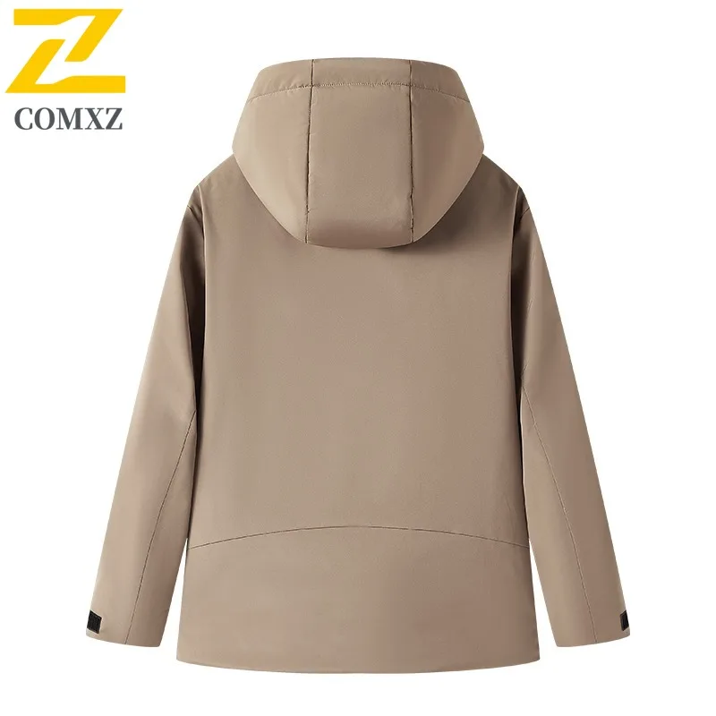COMXZ Men Winter Jacket Korean Fashion Cold-Resistant Solid Color Casual Sporty Skiing Puffer Jacket Street Hooded Down Jacket