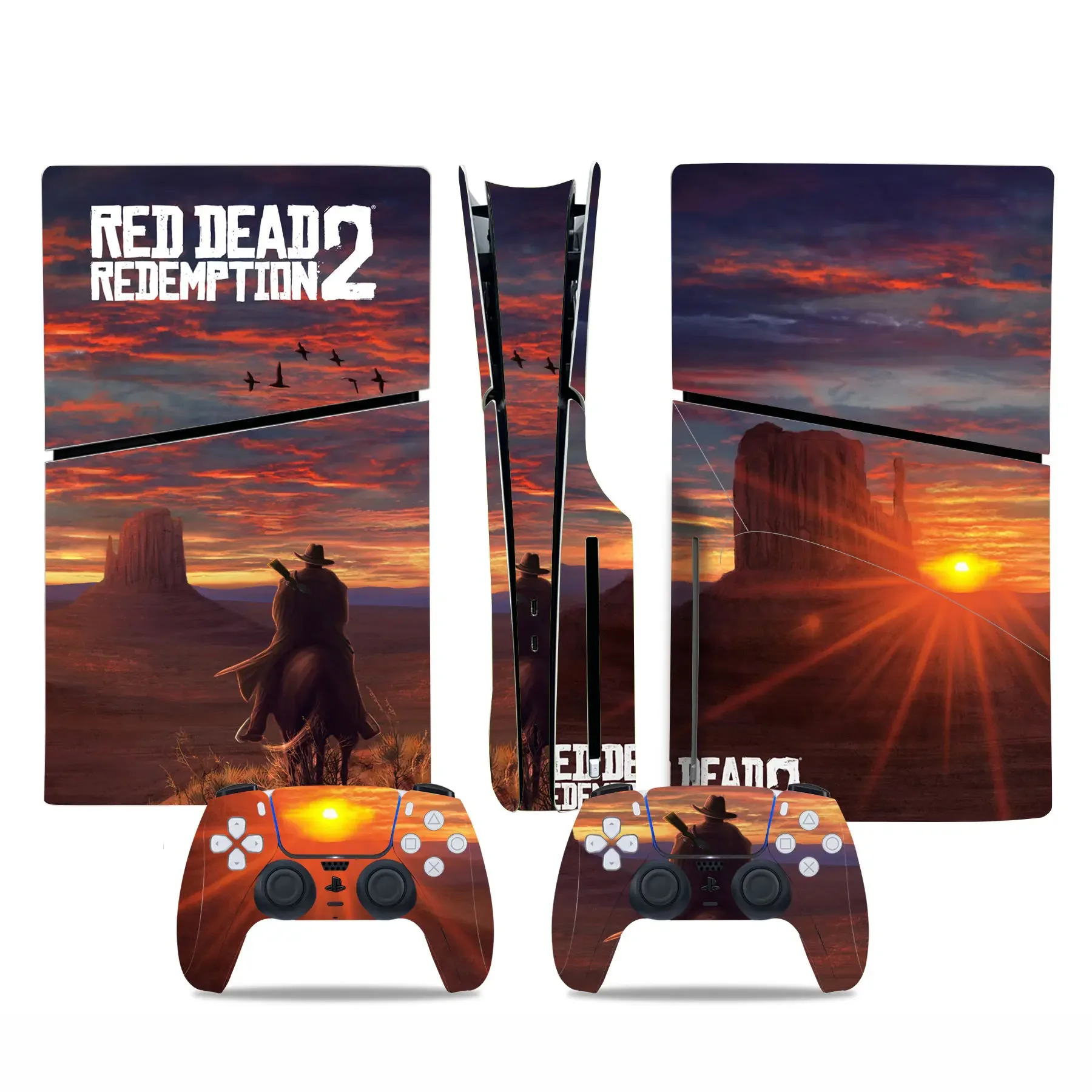Red Dead Redemption 2 untuk PS5 ramping Disc kulit stiker penutup untuk konsol dan 2 pengontrol baru PS5 Slim disk kulit vinil