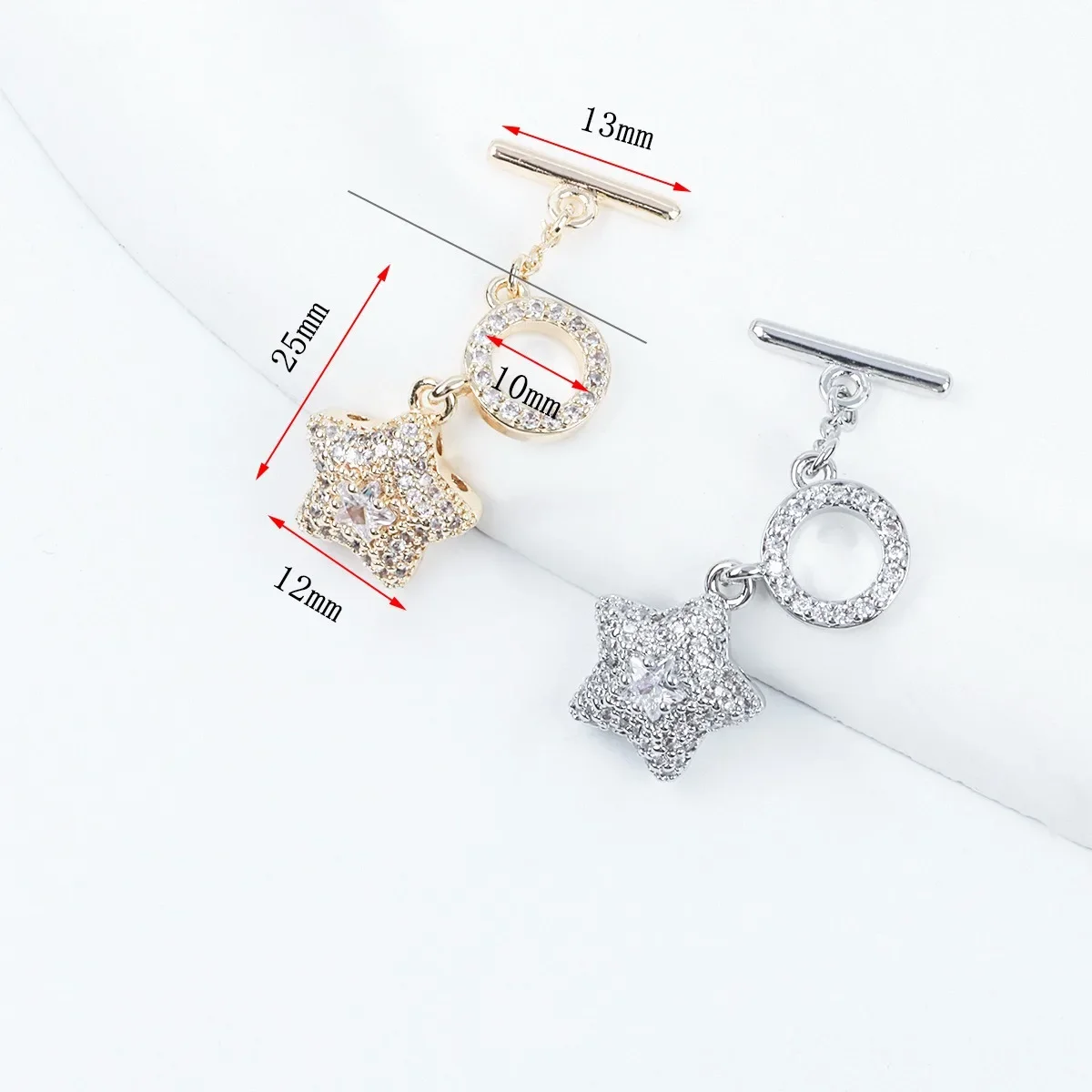 Plated 18K Real Gold Color Light Luxury Micro-inlaid Zircon Star OT Buckle, Pentagram Pendant DIY Necklace Bracelet Accessories