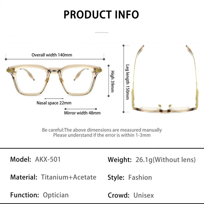 Hyper-luxury AKONI-Style Clear Brown Gold Glasses Frame Classic Titanium Acetate Square AKX501 Men's Women's Optical Eyeglasses