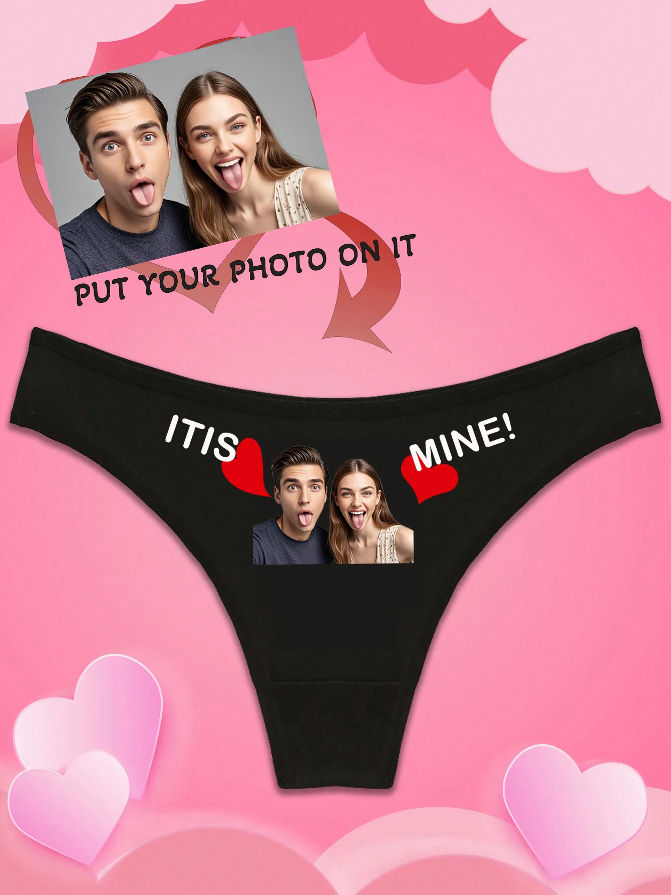 Customizable Sexy Low-Waist Briefs with Couple's Avatars And Love Letter Print for Men Women Perfect for Valentine's Day Christm