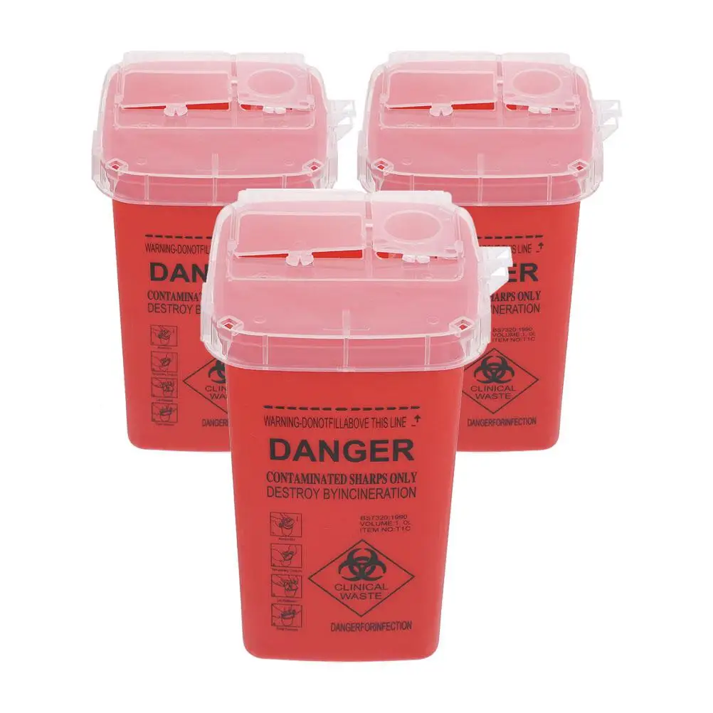 

3pcs Needle Box For Needles Disposal Container Recycling Bin Travel Secure Flip Lid Mini Bucket Hospital Lab Use