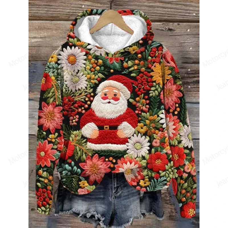 Sweat à capuche imprimé père Noël pour femme, sweat-shirt de Noël, sweats à capuche 3D, manteau flocon de neige, sweat à capuche de Noël, mode féminine, nouveau