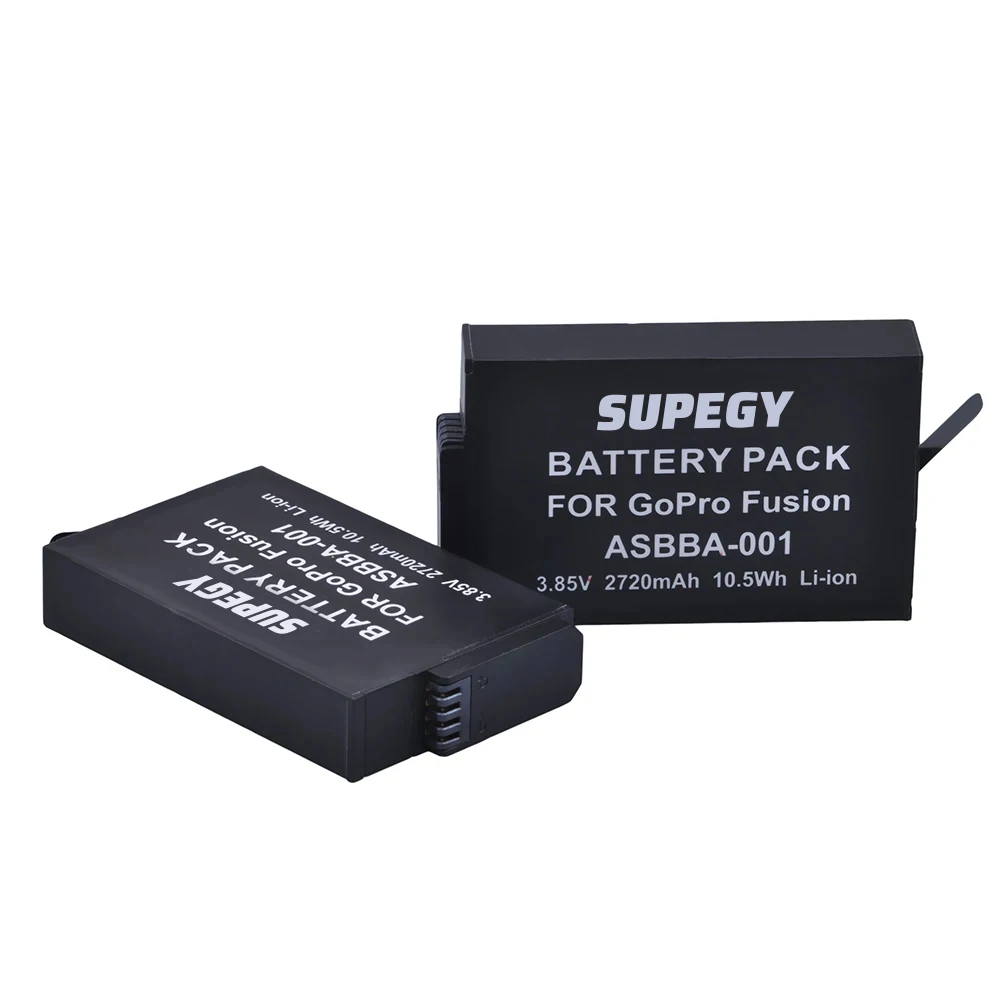 2Pcs 2720mAh Battery Accu+USB Charger with Type C Port for Gopro Fusion 360 Degree Camera ASBBA-001 Battery