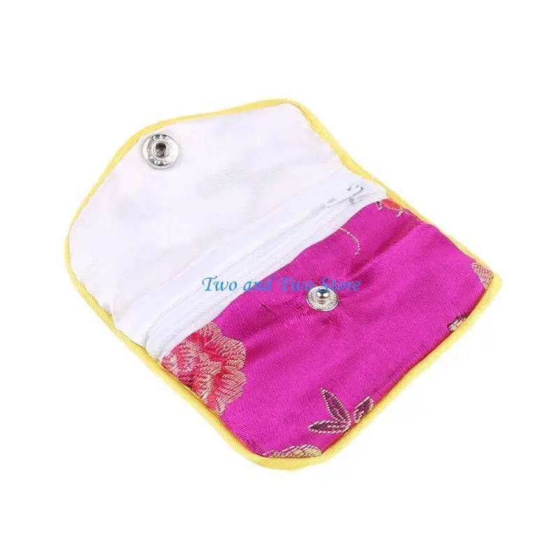 HX6F Silk Brocade Embroidered Roll Wrap Jewelry Bag Gift Bag Basket Roll Wrap Coin (Multiple Colors)