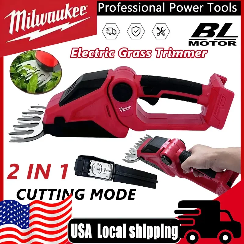 

Milwaukee Cordless18v Battery Hedge Trimmer 2 IN 1 Cordless Grass Shears Shrub Electric Weeding Lawn Mower Pruning Power Tools
