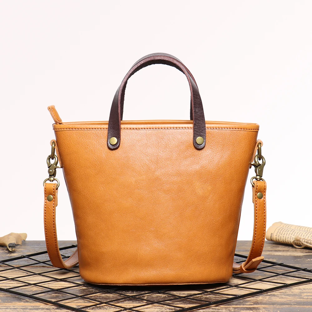 

Women's Vintage Bucket Headband Layer Cowhide Handbag Women's Leisure Mobile Phone Bag Single Shoulder Crossbody Bag