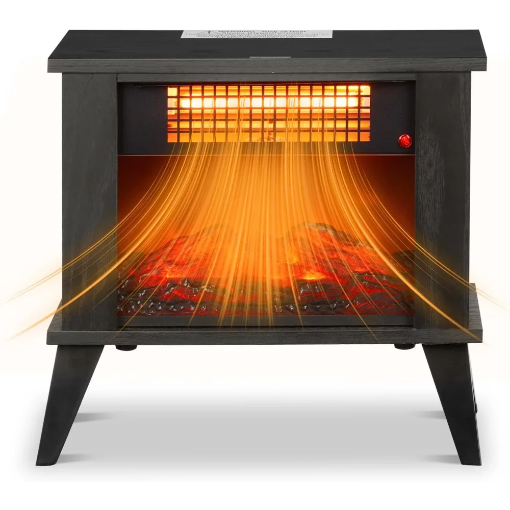 

15" Electric Fireplace Heater, Freestanding Wooden Fireplace Stove with 3D Realistic Flame, Adjustable Temperature,Customized