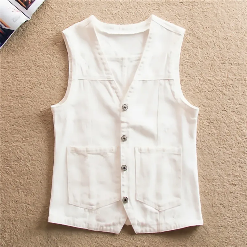 UHYTGF 6XL Short Denim Vest Women Solid V-Neck Sleeveless Female Jacket Fashion Casual Spring Autumn Jeans Waistcoat Ladies 2120